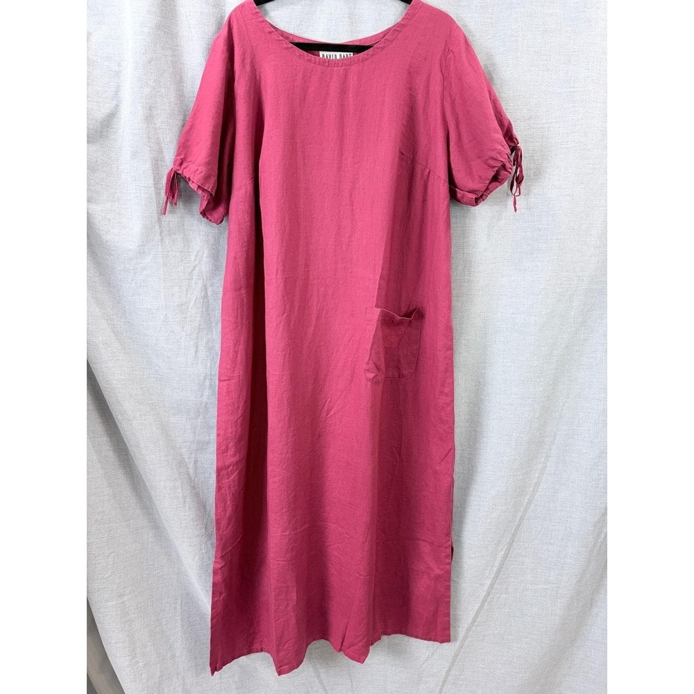 Vintage David Dart Raspberry 100% Linen Midi Dress USA Minimalist 90s‎ Lagenlook